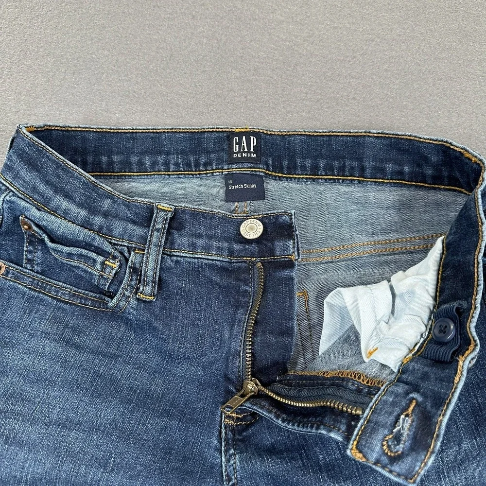Gap Jeans Girls 14 True Blue Denim Mid‎ Rise Classic Stretch Skinny Whisker